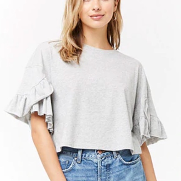 Forever 21 Tops - Gray Cotton Ruffle Cropped Tee